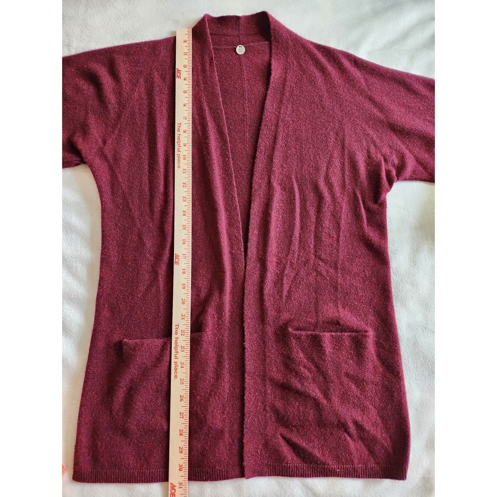 Margaret O'Leary 100% Cashmere Open Front Cardigan Burgundy Wine Pockets M - Picture 5 of 7